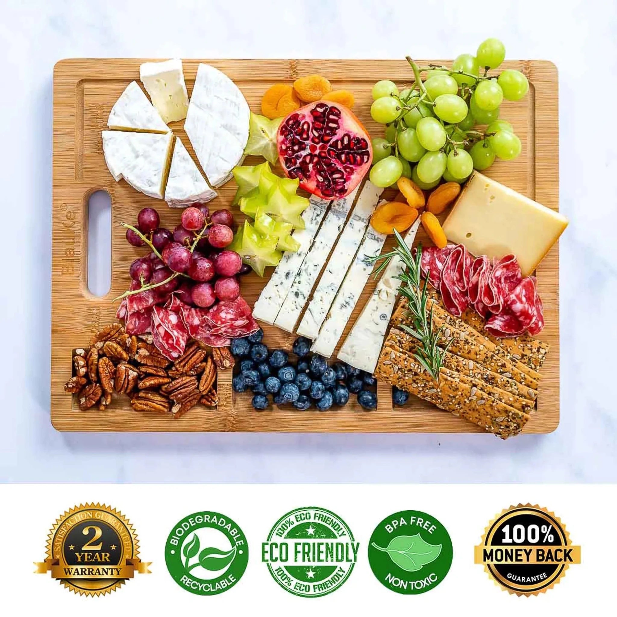 XL Bamboo Cutting Board - 17x12.5 inch for Meat, Cheese, Veggies